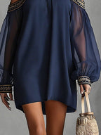 24-Hour-Shipping Navy Off-Shoulder Chiffon Mini Dress