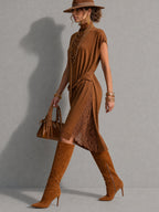 Caramel Short Sleeve Knit Midi Dress