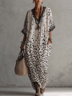 24-Hour-Shipping Light Gray Gradient Leopard Print Chiffon Maxi Dress