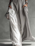 24-Hour-Shipping Color Block Gray Sleeveless Cotton Linen Maxi Dress