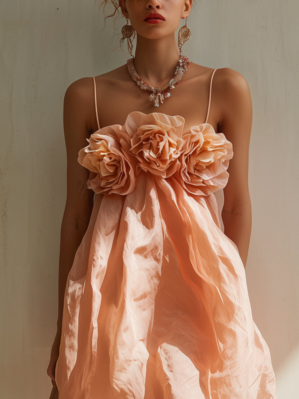 24-Hour-Shipping Blush Pink 3D Floral Cotton Mini Dress