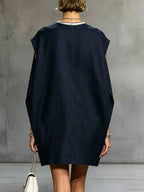 24-Hour-Shipping Navy Sleeveless Mini Dress With Contrast Patch Pockets