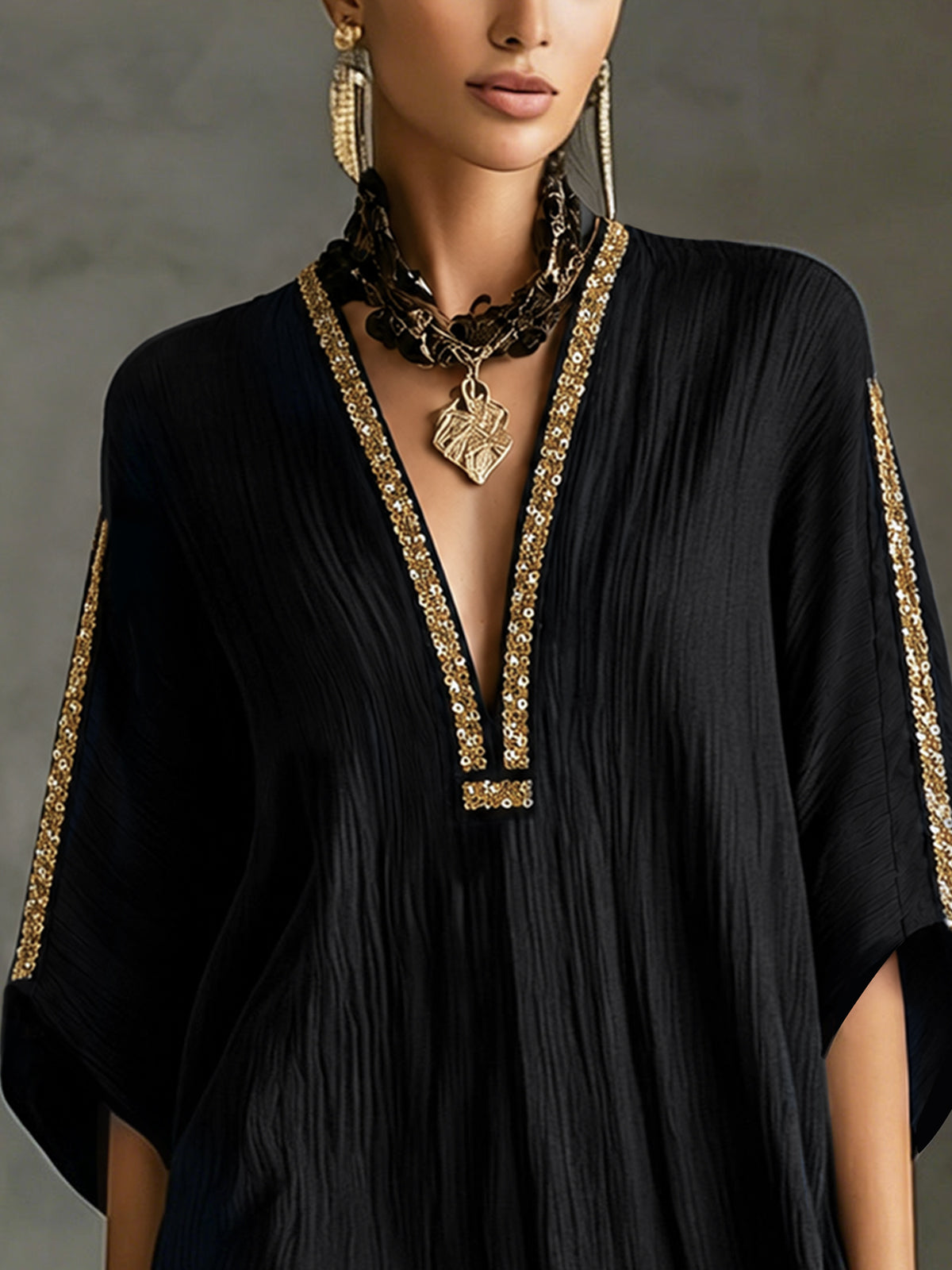 Black Deep V-Neck Mini Dress