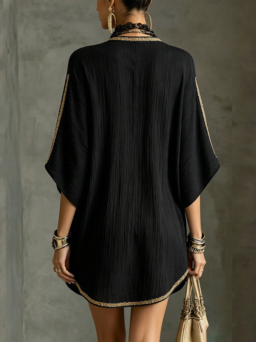 Black Deep V-Neck Mini Dress