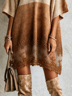 Brown Colorblock Lace Hem Knit Mini Dress
