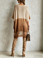 Brown Colorblock Lace Hem Knit Mini Dress