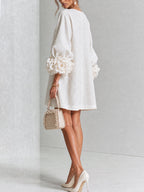 Ivory Bloom Button-Front Mini Dress With Statement Floral Cuffs