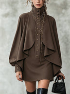 Cocoa Pleated Button Mini Dress