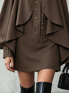 Cocoa Pleated Button Mini Dress