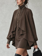 Cocoa Pleated Button Mini Dress
