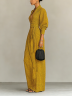 Yellow Gingham Deep V-Neck Maxi Dress