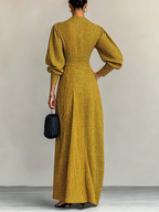 Yellow Gingham Deep V-Neck Maxi Dress