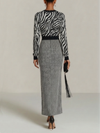 Black And White Zebra Print V-Neck Long Sleeve Maxi Dress