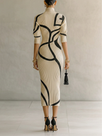 Off-White Ribbed Abstract Print Maxi Dress