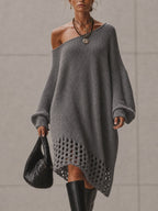 Gray Open Knit Midi Dress