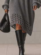 Gray Open Knit Midi Dress