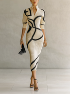 Off-White Ribbed Abstract Print Maxi Dress