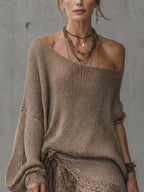Khaki Drawstring Knit Lace Mini Dress
