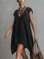 Black Distressed Studded Knit Mini Dress