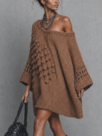 Brown Multi Textured Knit Mini Dress