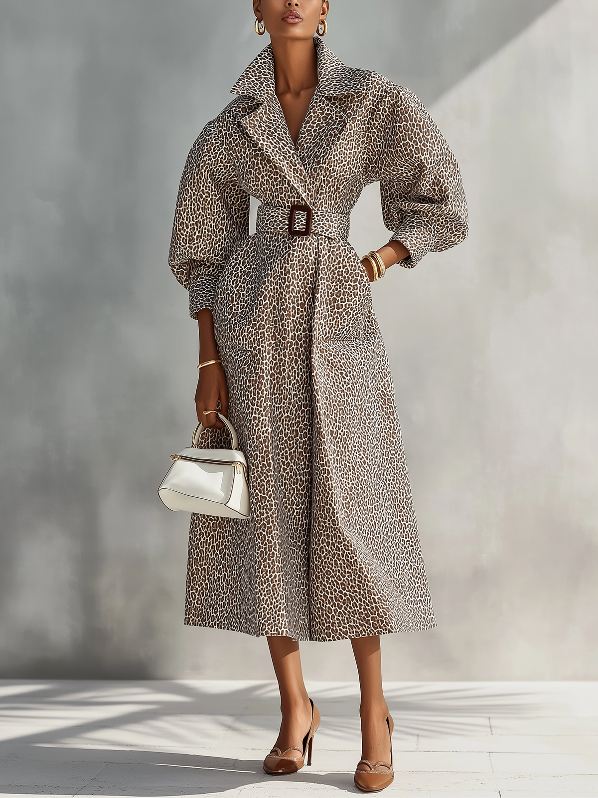 Brown Leopard Print Belted Maxi Dress