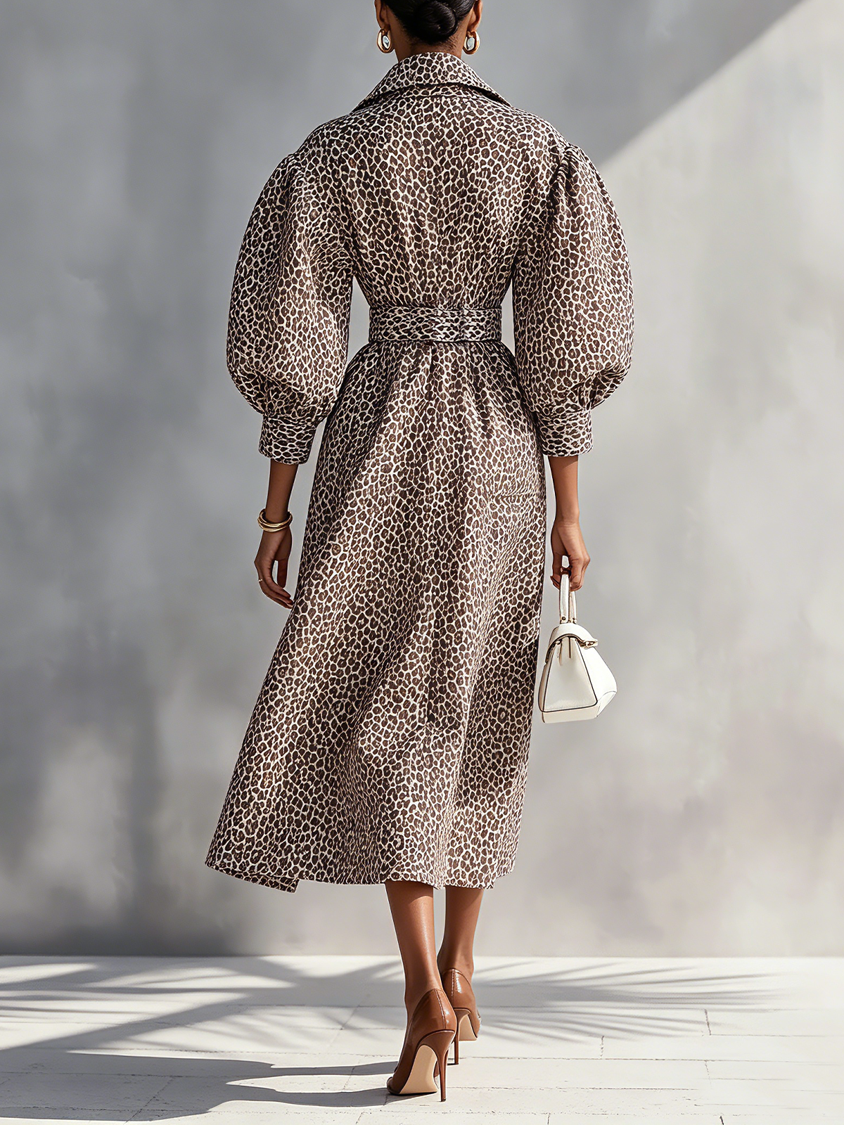 Brown Leopard Print Belted Maxi Dress