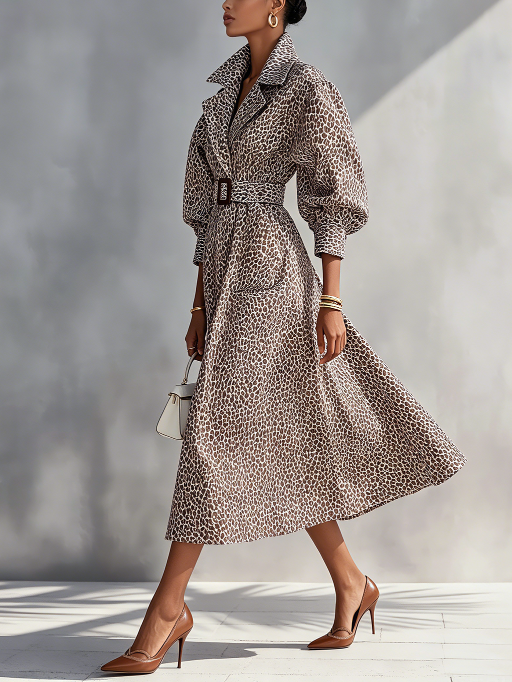 Brown Leopard Print Belted Maxi Dress