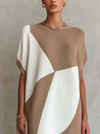 Khaki And White Color Block Knit Mini Dress