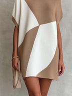 Khaki And White Color Block Knit Mini Dress
