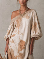 Beige Oversized Abstract Print Midi Dress