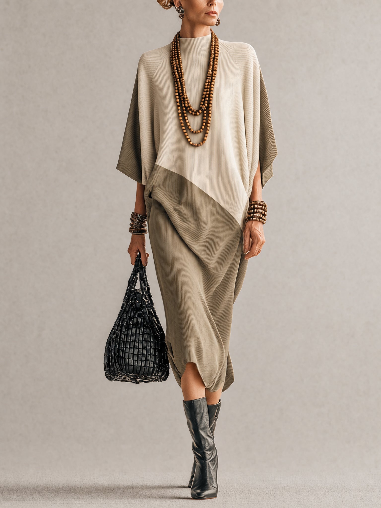 Green Color Block Oversized Knit Maxi Dress