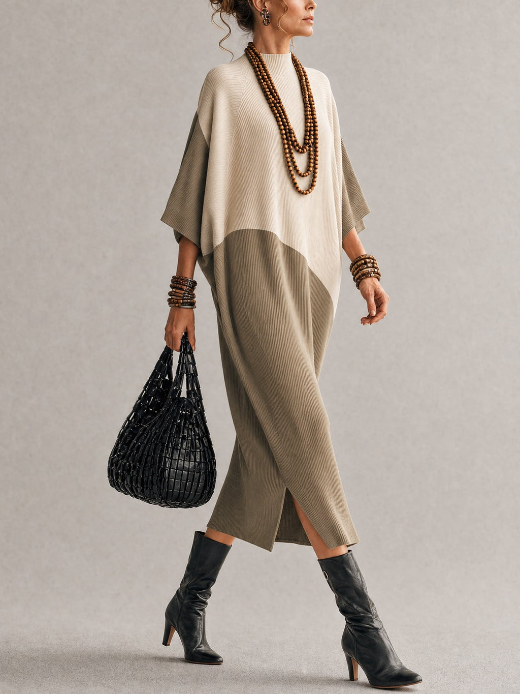 Green Color Block Oversized Knit Maxi Dress