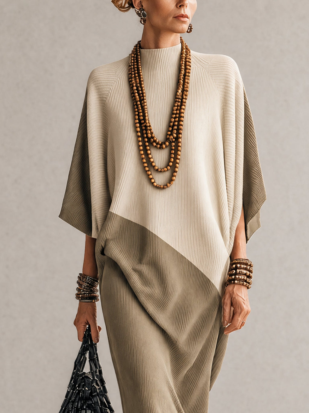 Green Color Block Oversized Knit Maxi Dress