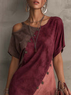 Color Block Faux Suede Mini Dress With Decorative Button Detail