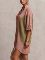 Blush Pink And Olive Color Block V-Neck Knit Mini Dress