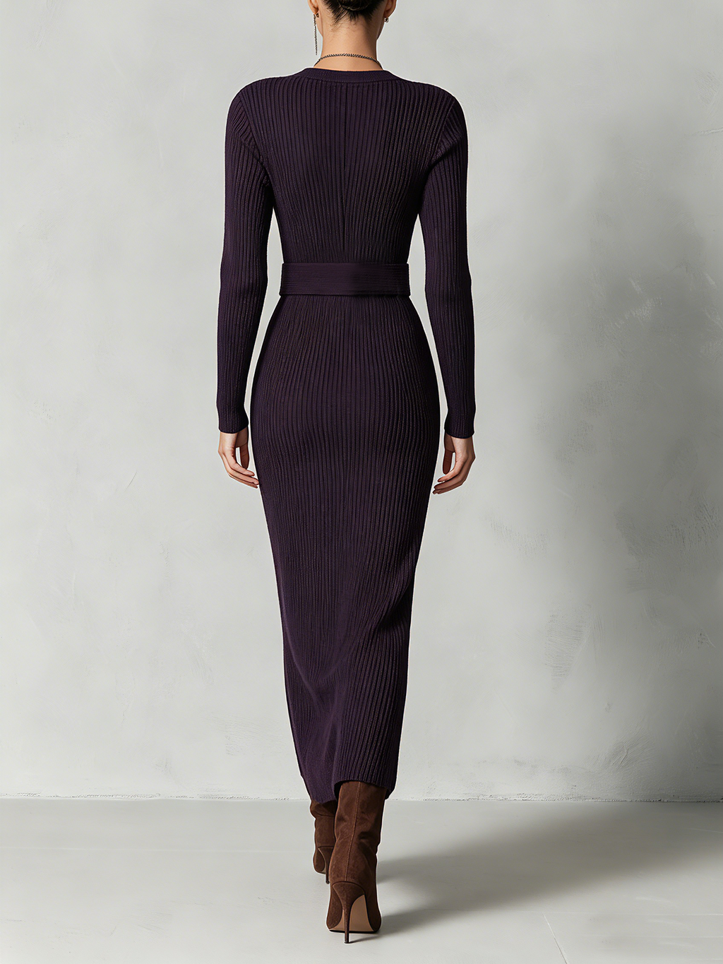 Deep Purple Ribbed Button-Front Maxi Dress