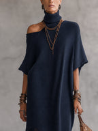 Blue Asymmetrical Off Shoulder Knit Maxi Dress
