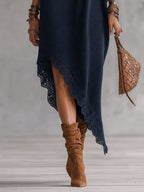 Blue Asymmetrical Off Shoulder Knit Maxi Dress