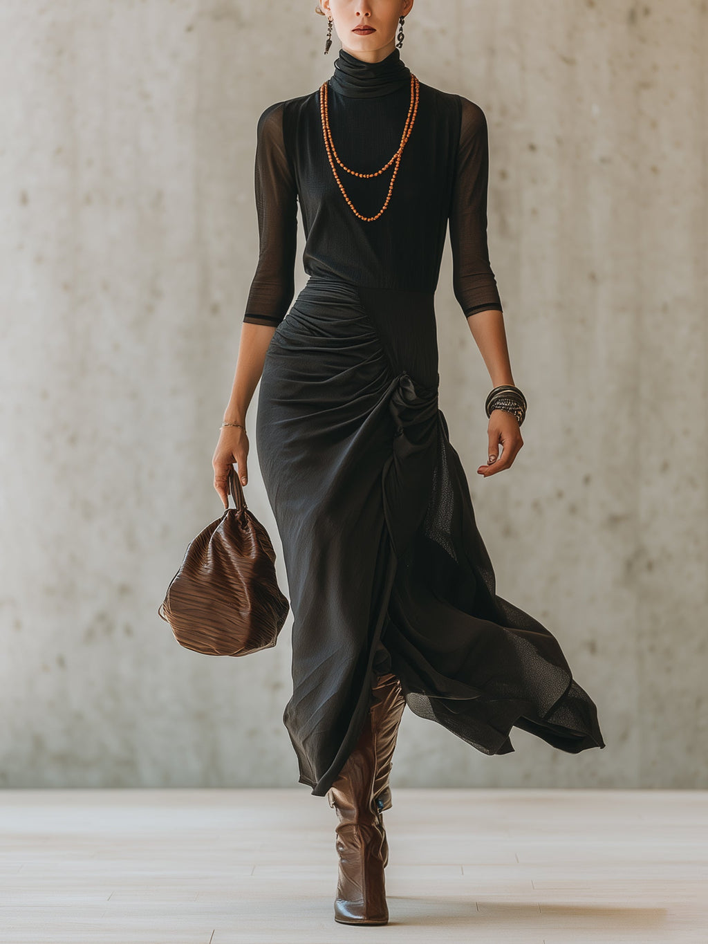 Black Stretch Paneled Maxi Dress