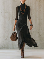 Black Stretch Paneled Maxi Dress