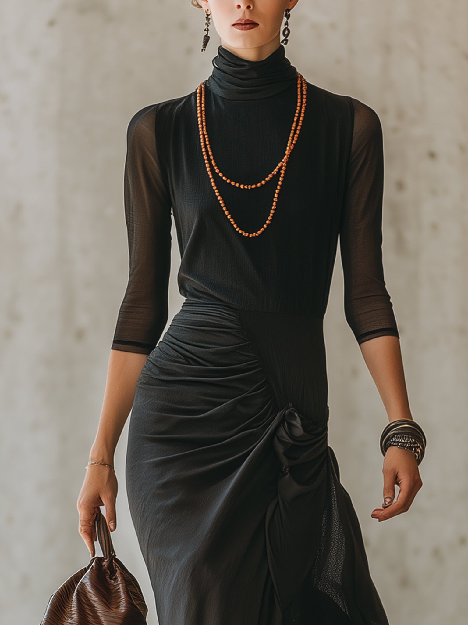 Black Stretch Paneled Maxi Dress