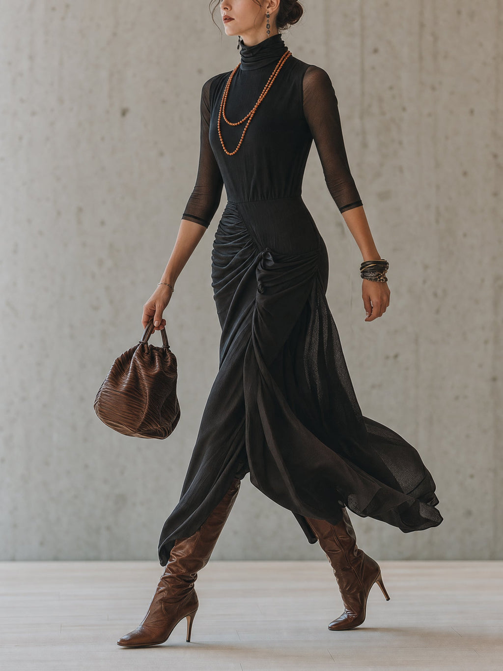 Black Stretch Paneled Maxi Dress