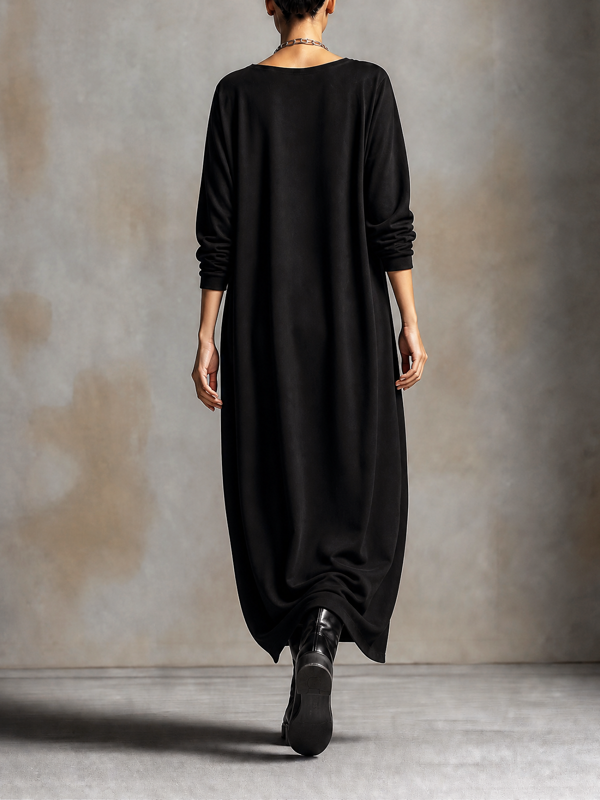 Black And Off-White Asymmetrical Print Draped Maxi Dress