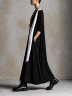 Black And Off-White Asymmetrical Print Draped Maxi Dress