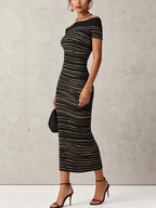 Black And Gold Stripe Off-Shoulder Bodycon Maxi Dress