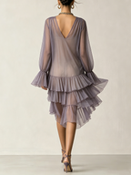 Dusty Lavender Chiffon Ruffle Hem Asymmetrical Mini Dress
