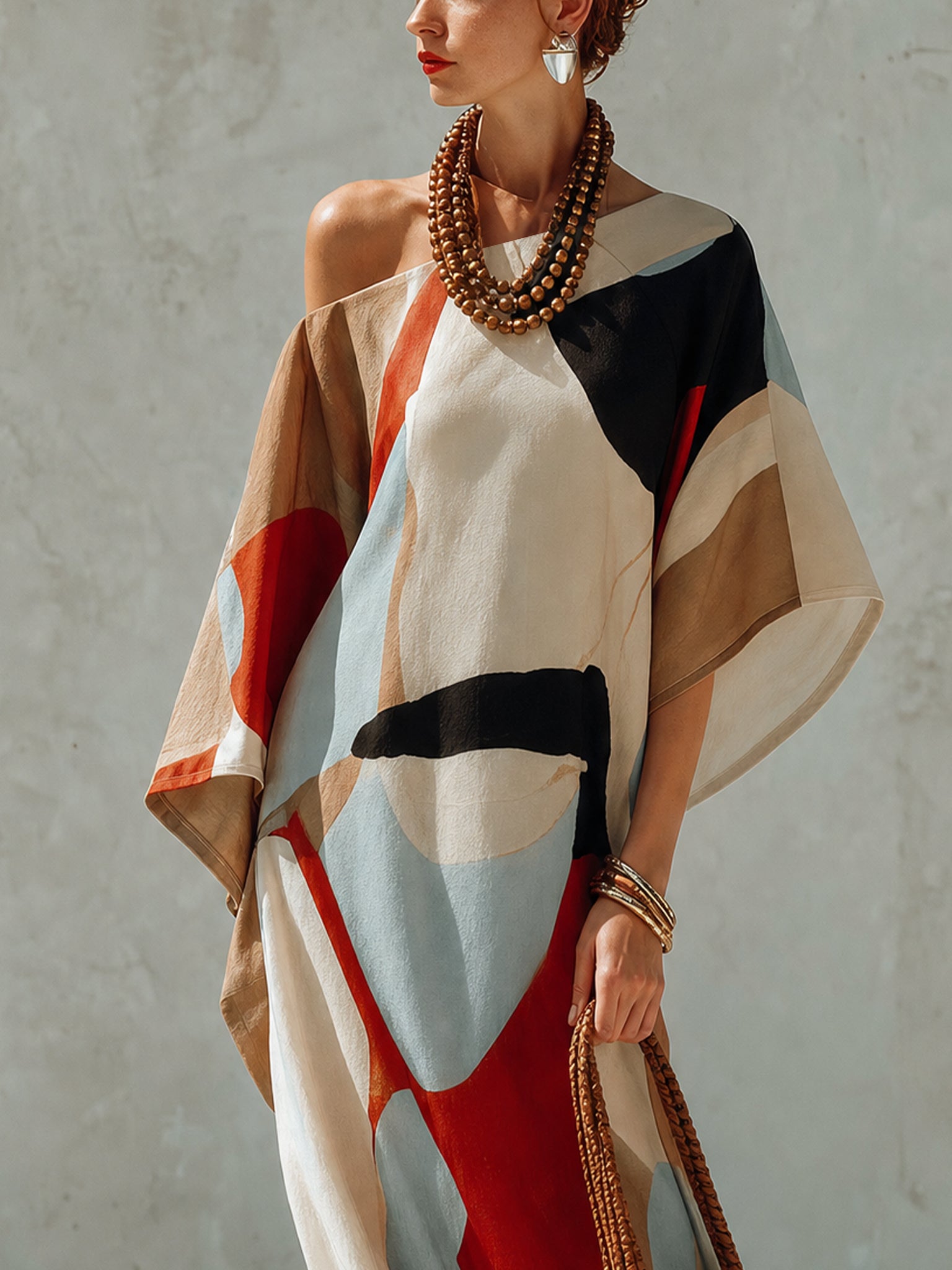 Multicolor Cotton Linen Blend Off Shoulder Maxi Dress