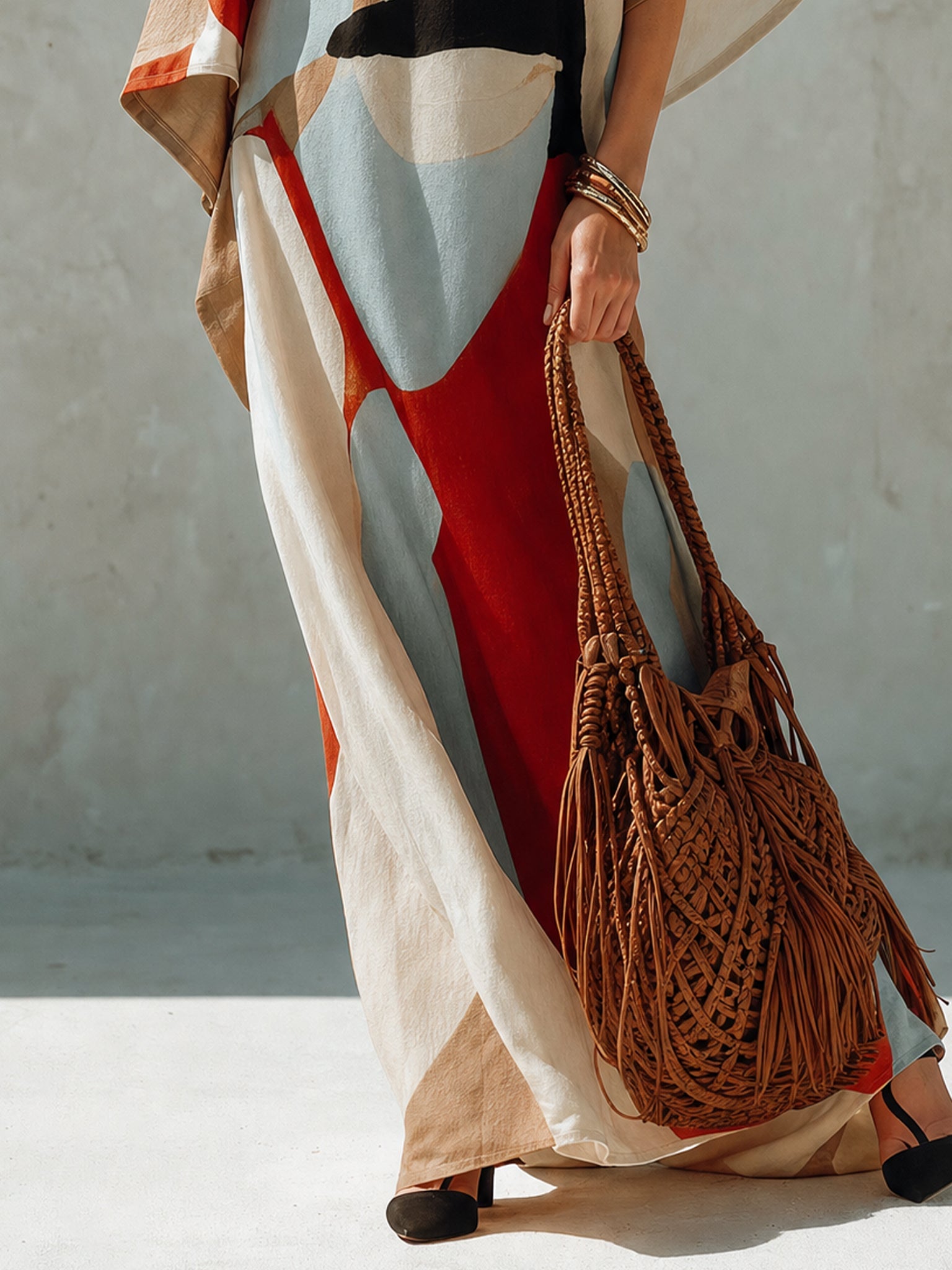 Multicolor Cotton Linen Blend Off Shoulder Maxi Dress