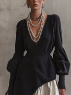 Black And White Deep V-Neck Knit Mini Dress