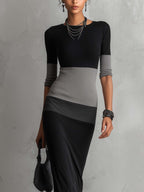 Black And Gray Color Block Bodycon Maxi Dress